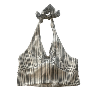 American Eagle Outfitters Gray and White Striped cropped Halter Top